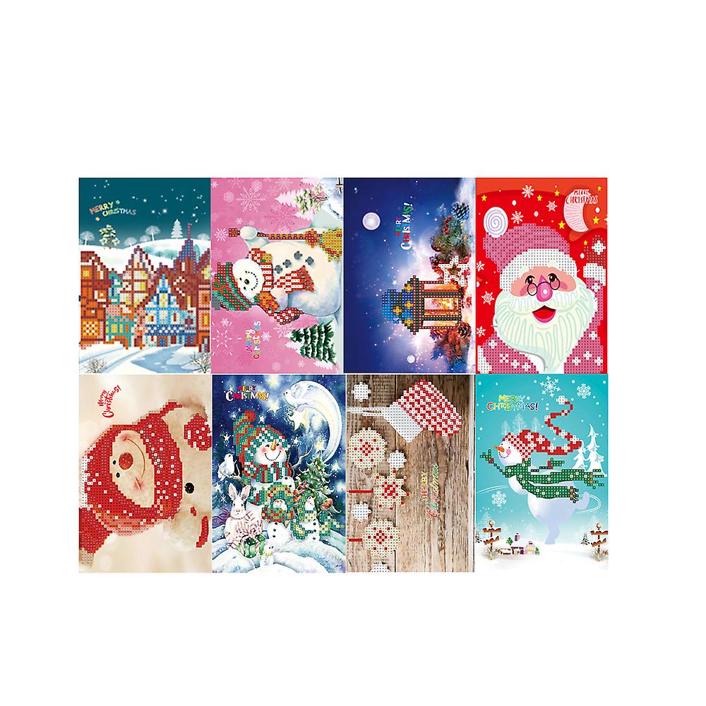 Merry Christmas Cards Diy Handmade Cards Round Drill Greeting Cards Rhinestones Embroidery Arts Crafts Gifts  Style 7