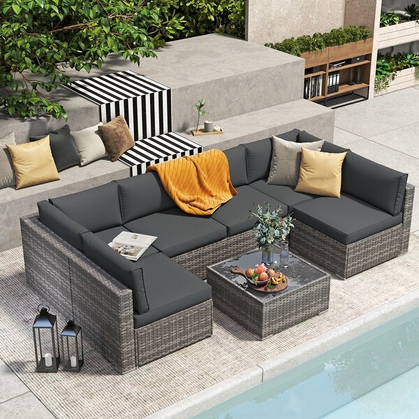 Wicker/ Steel 7piece Outdoor Cushioned Sectional Sofa Set