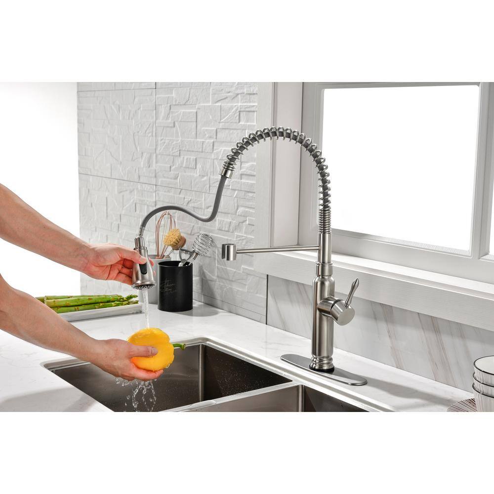 FORCLOVER Single-Handle Touch Deck Mount Gooseneck Pull Down Sprayer Kitchen Faucet in Brushed Nickel FRIMFTHS08BN