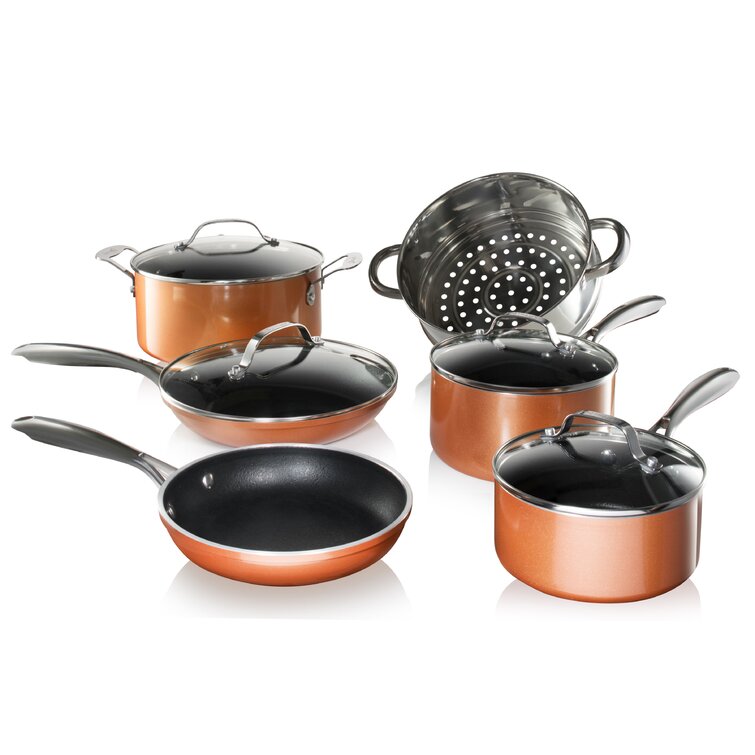 Gotham Steel Copper Cast Textured 10 Pieces Aluminum Non Stick Cookware Set