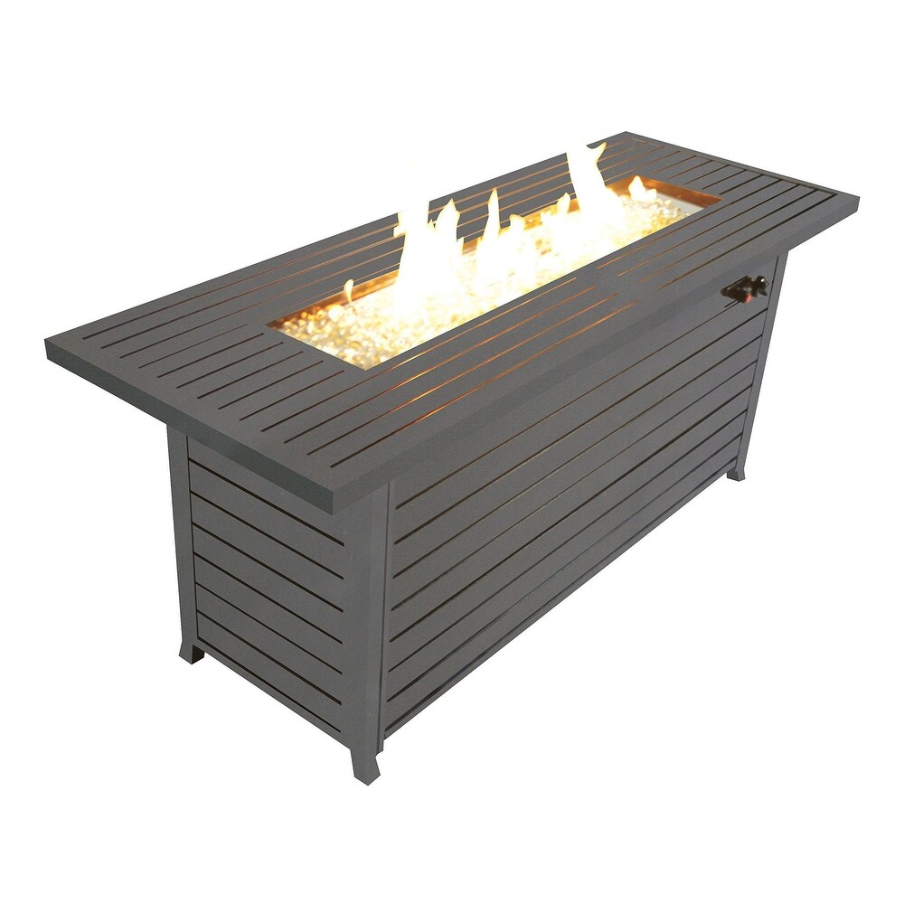 Outdoor Retangular Gas Propane Fire Pit Table with Slats Looking Lid  56.7''L*21.3''W*24''H  72.6LBS