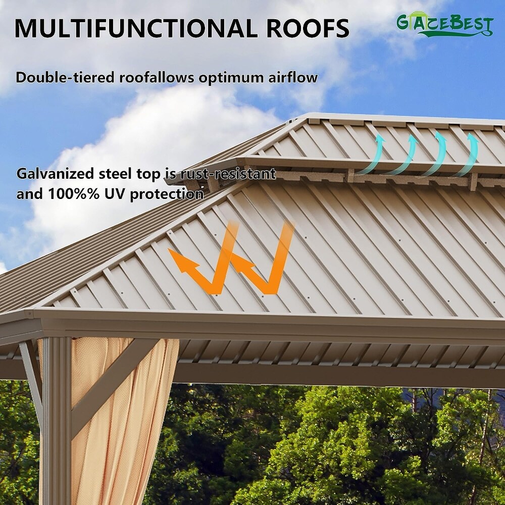 GAZEBEST Big Size Hardtop Gazebo Outdoor Aluminum Patio Gazebo Double Roof Galvanized Steel Gazebo Canopy