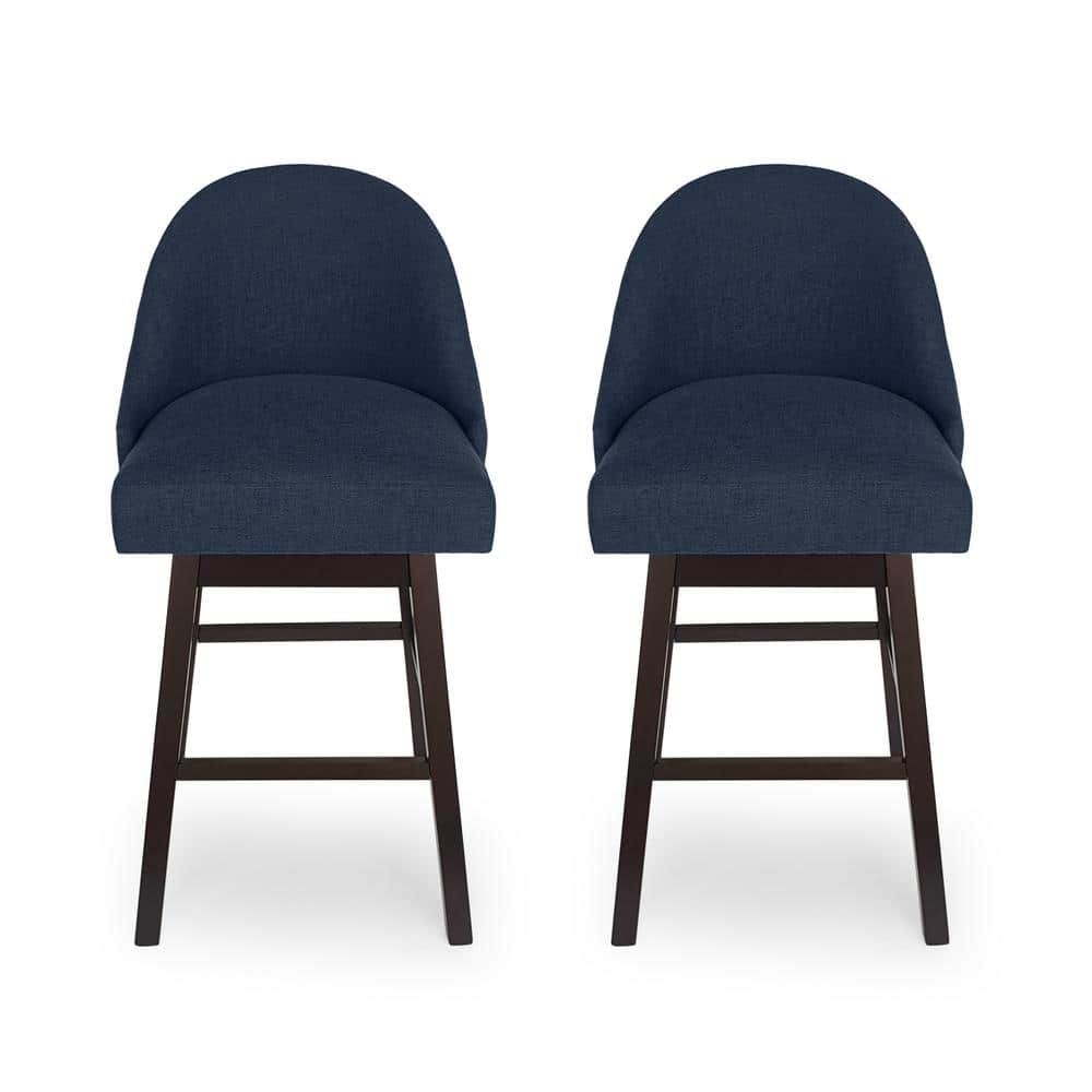 Noble House Boyd 42.25 in. Navy Blue Swivel Bar Stool (Set of 2) 70337