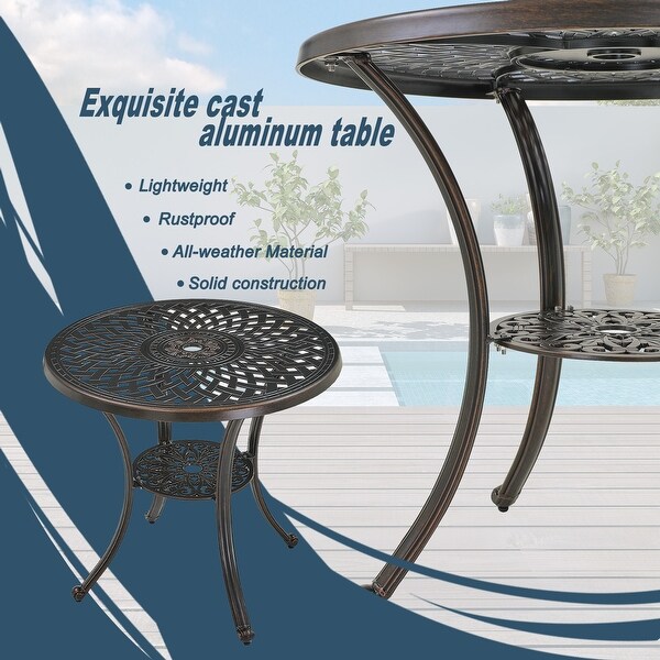 Clihome Patio Cast Aluminum Dining Table with Umbrella Hole