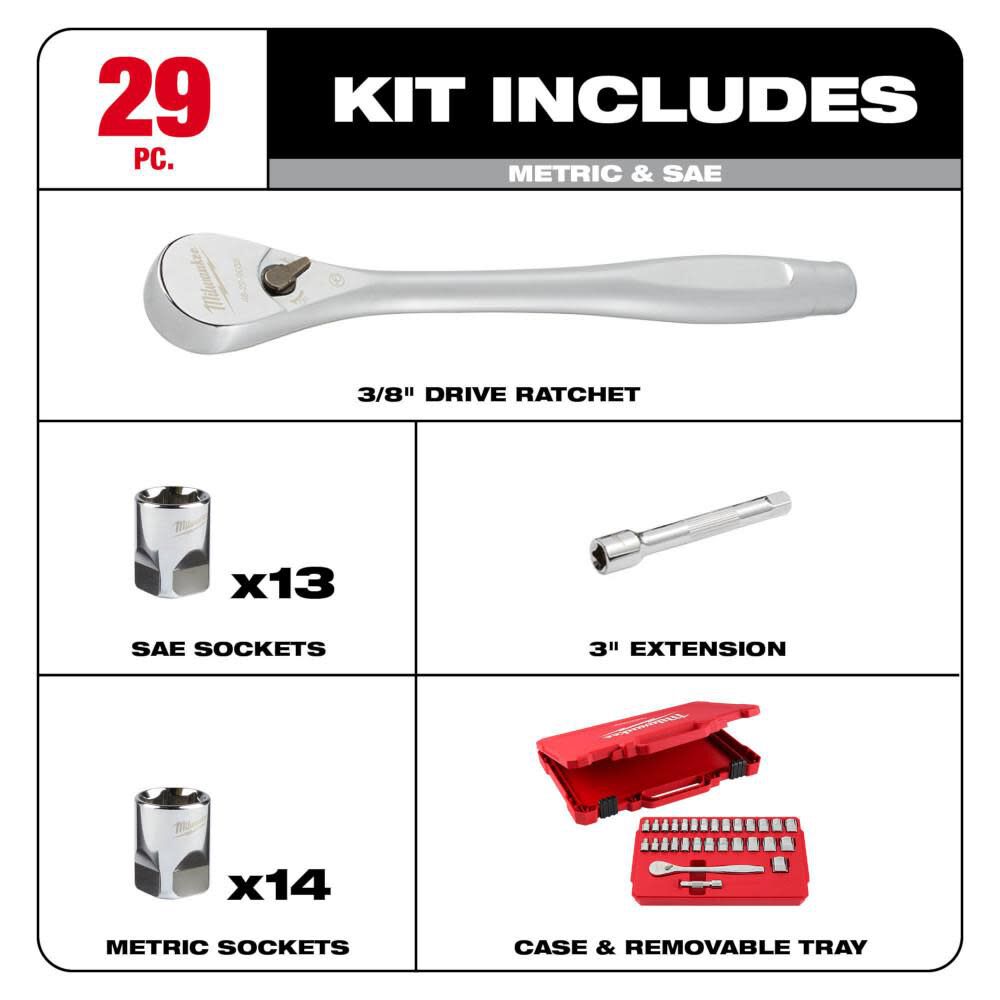 Milwaukee 29pc Ratchet and Socket Tool Set 48-22-9088 from Milwaukee