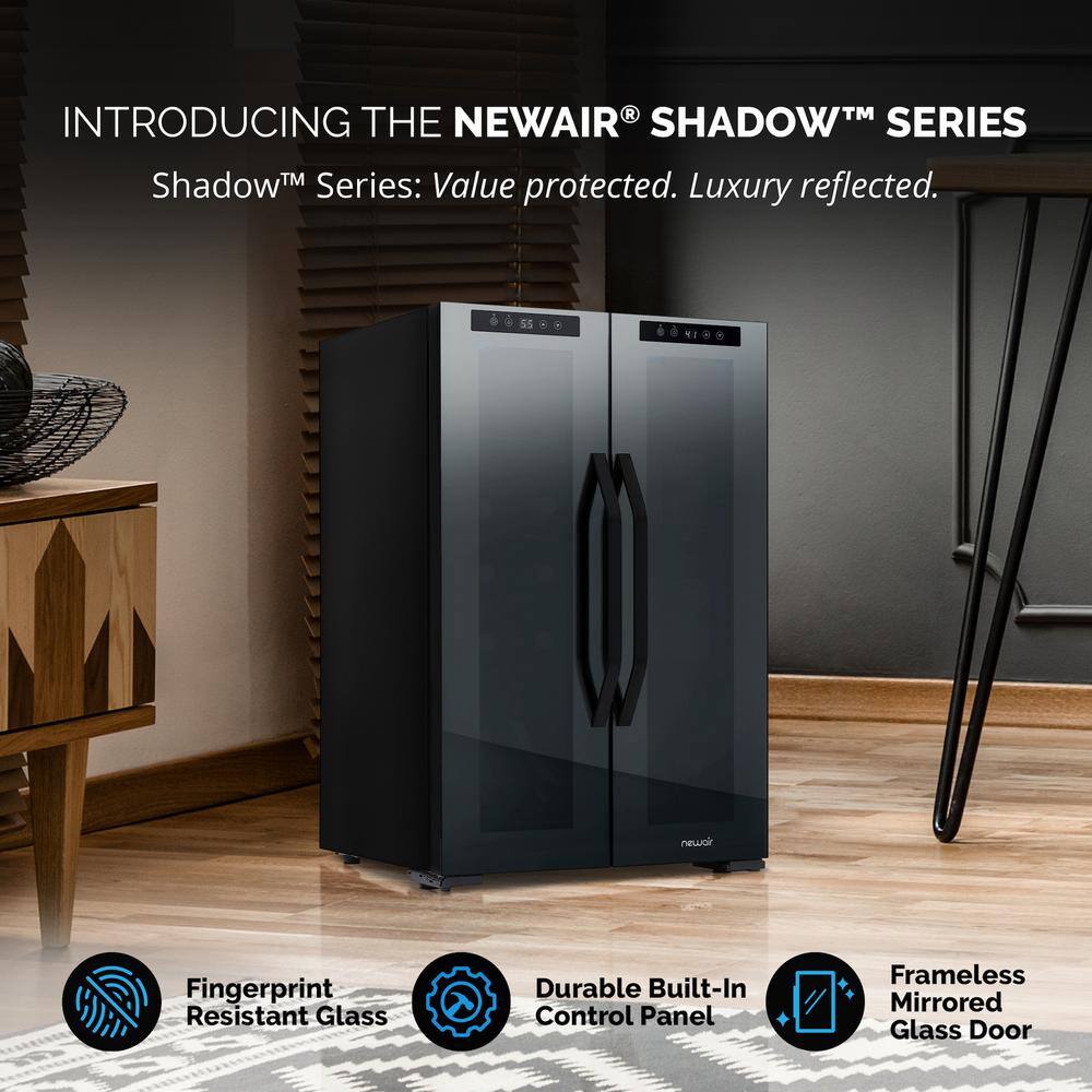 NewAir Shadow 20 in. Dual Zone Wine Cooler Refrigerator 12 Bottles  39 Cans Mirrored Wine and Beverage Fridge NWB051BKD0