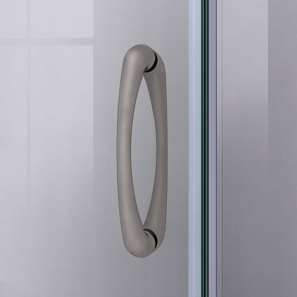 DreamLine Prime 38 in. x 74-34 in. Semi-Frameless Corner Sliding Shower Enclosure in Brushed Nickel with White Base Kit DL-6703-04CL