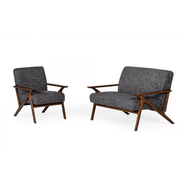 Modrest Candea Mid-Century Walnut and Grey Accent Chair