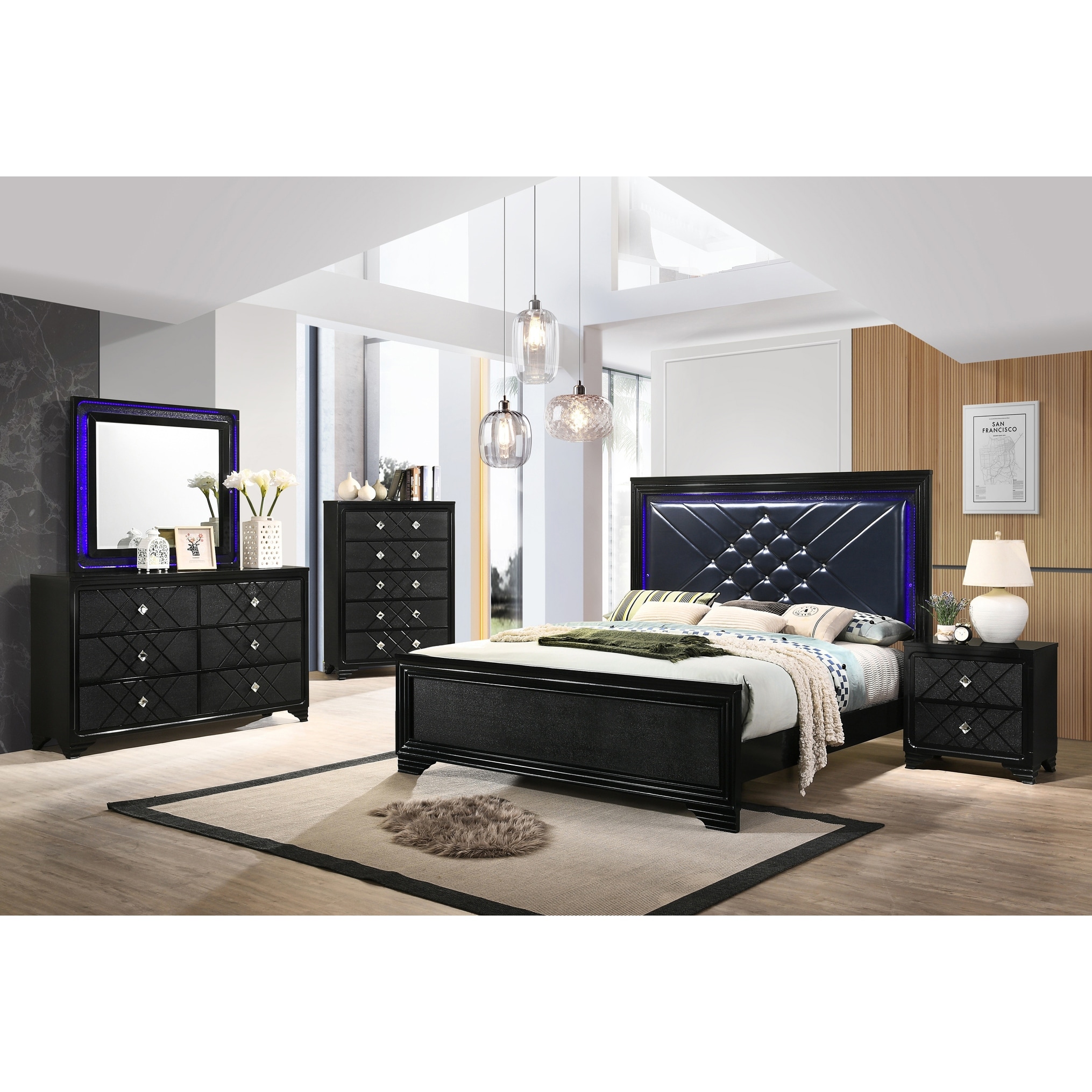 Bryson Black and Midnight Star 5-piece Queen Bedroom Set - - 33987947