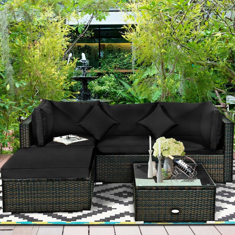 5 Pcs Outdoor Patio Rattan Furniture Sectional Sofa Set Wicker Conversation Set with Cushions