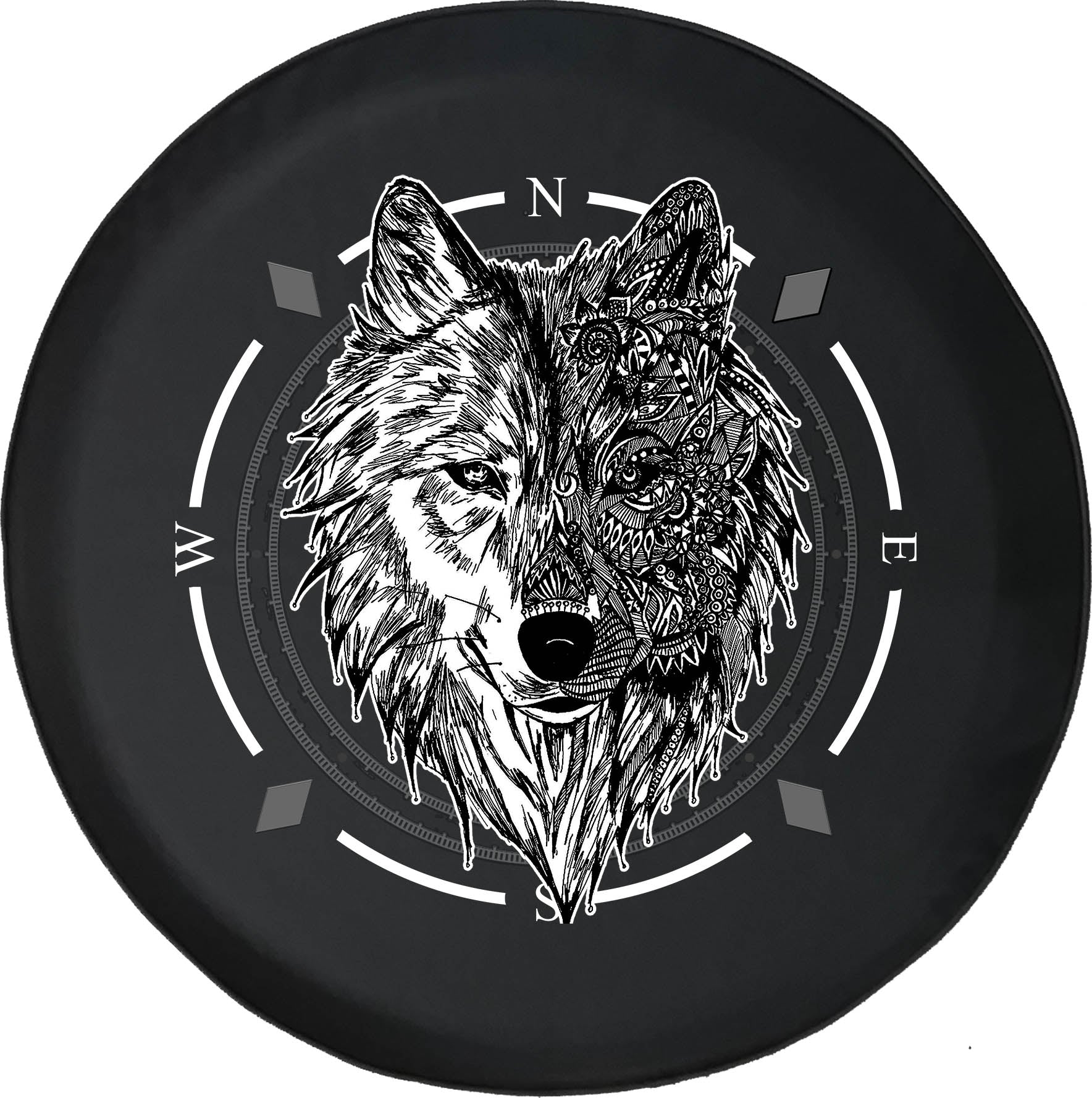 Spare Tire Cover Compass Tattoo Wolf Wheel Covers Fit for SUV accessories Trailer RV Accessories and Many Vehicles