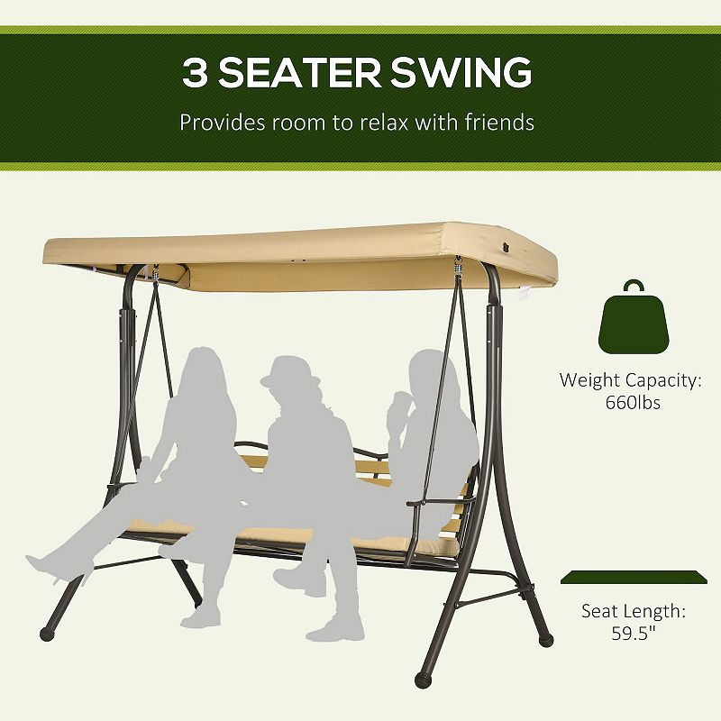 Outsunny 3-Seat Porch Swing with Canopy Outdoor Swing w/ Cushion