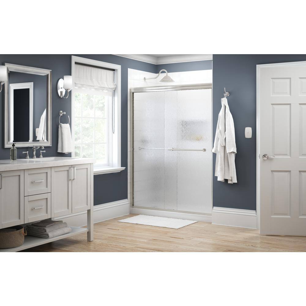 Delta Lyndall 60 in. x 70 in. Semi-Frameless Traditional Sliding Shower Door in Nickel with Rain Glass 1117984