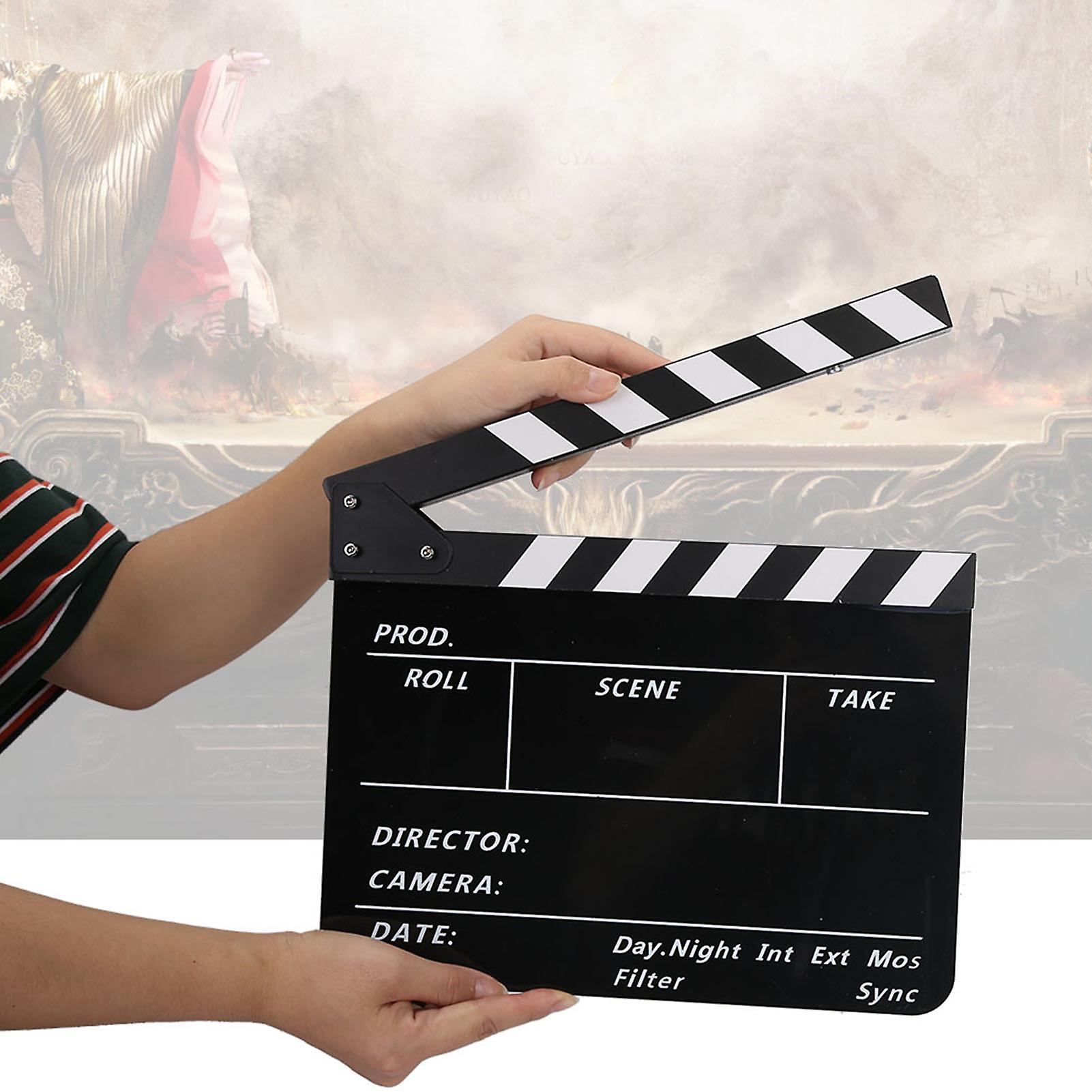 Acrylic Director Scene Clapperboard Tv Movie Action Board Film Cut Prop With Pen (black/white)