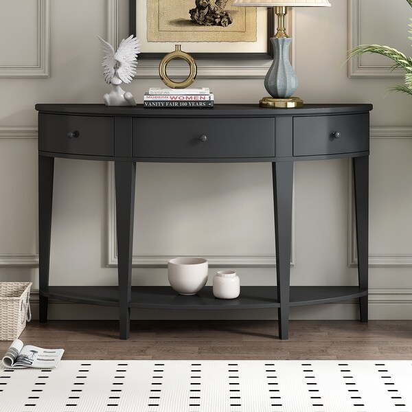 Modern Curved Console Table Sofa Table with 3 drawers