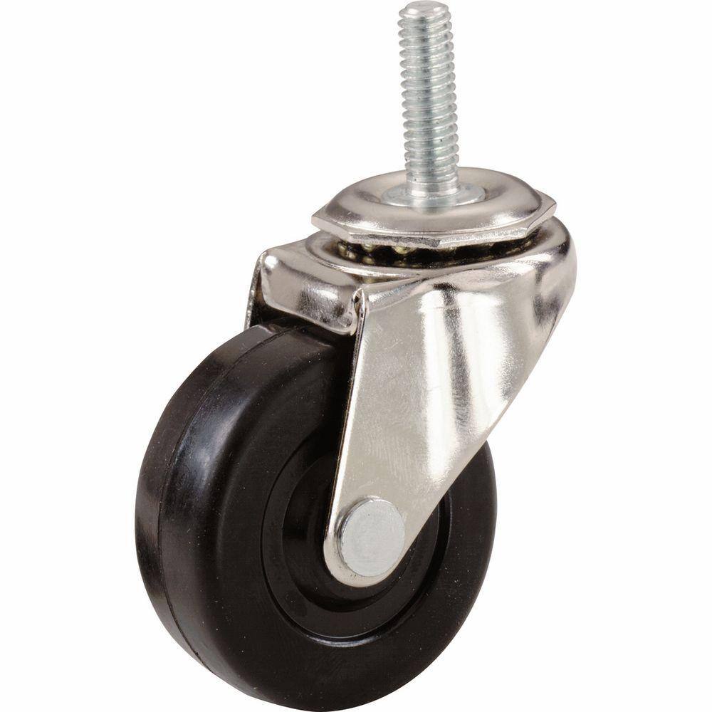 Shepherd 2 in. Black Soft Rubber and Steel Swivel Threaded Stem Caster with 80 lb. Load Rating (2-Pack) 9344