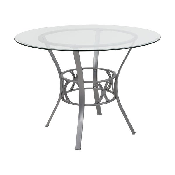 42'' Round Glass Dining Table with Crescent Style Metal Frame