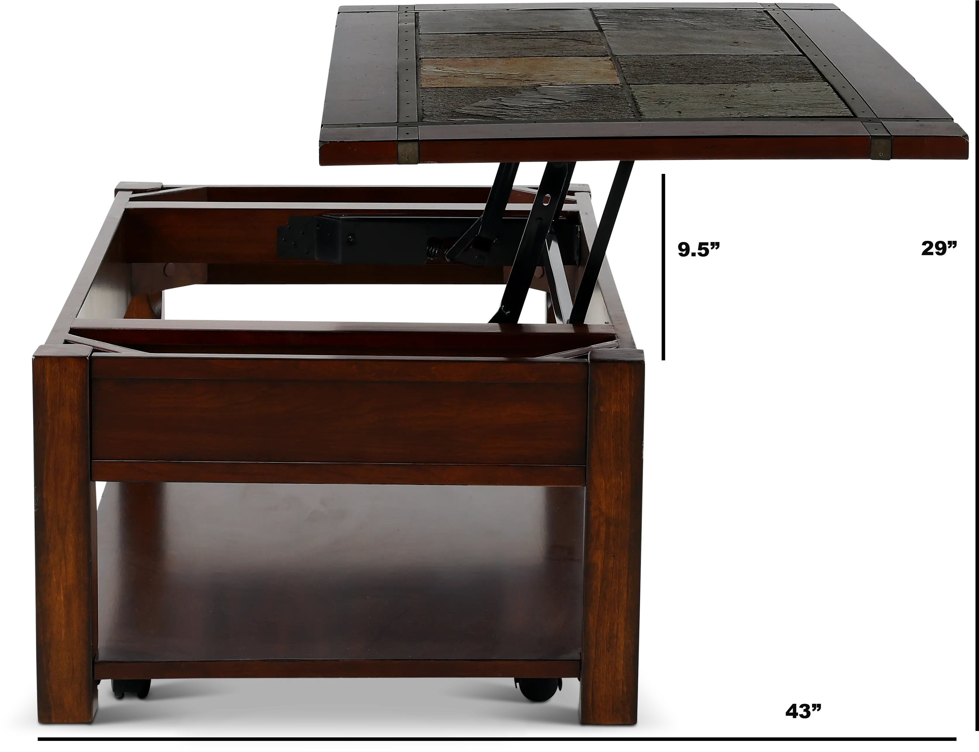 Roanoke Cherry Brown Coffee Table with Slate Lift-top