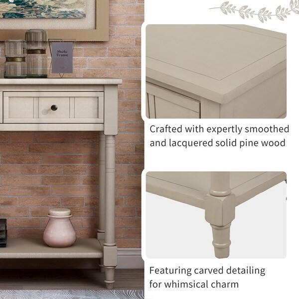 Daisy Series Sideboard Cabinet Console Table Traditional Carved Design with 2 Drawers and Bottom Shelf， Retro Grey