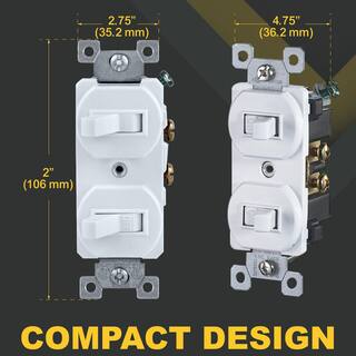 Faith 15Amp 120-Volt Polycarbonate White Single Pole Duplex Toggle Light SwitchStandard Wall Switch w Grounding Screw2-pack SSK5-WH-02