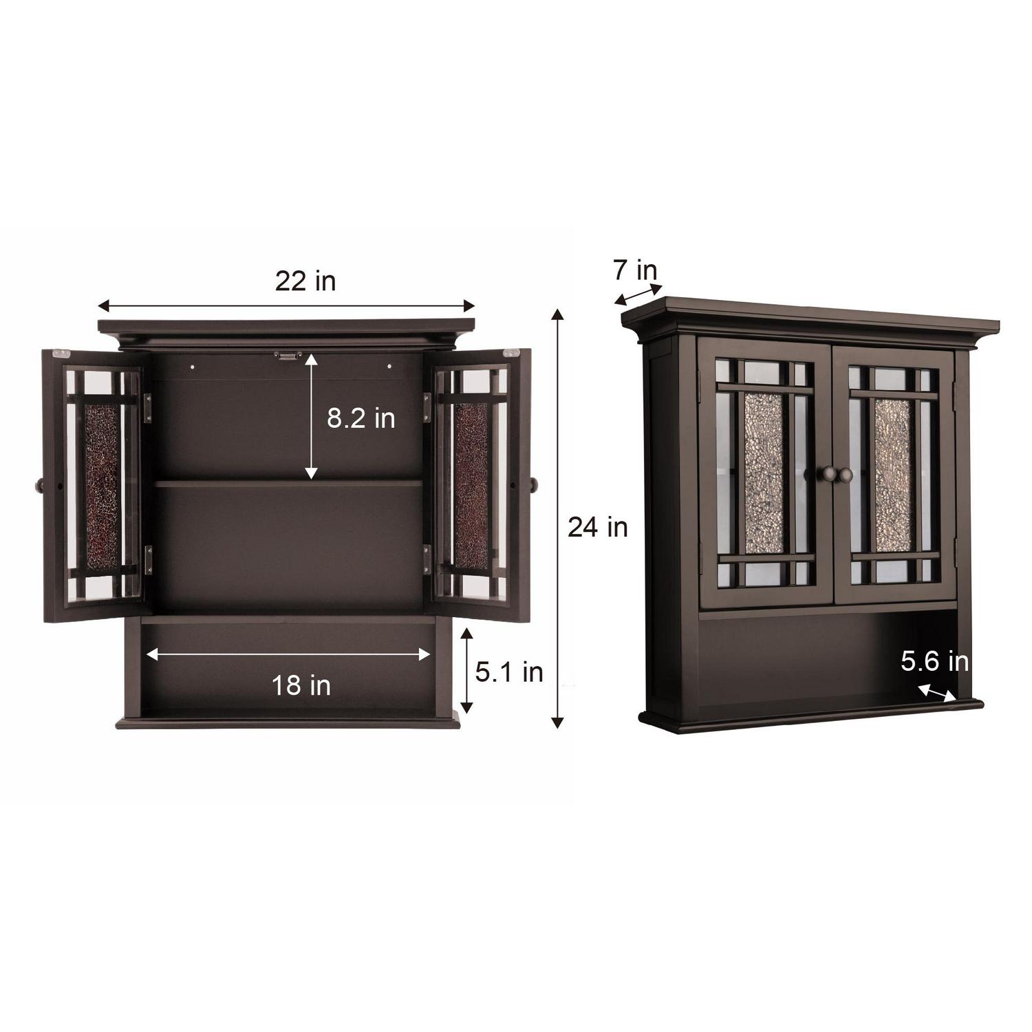 Teamson Home Windsor Wooden Wall Cabinet with Glass Mosaic Doors， Dark Espresso