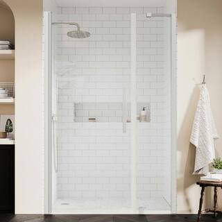 OVE Decors Pasadena 41-34 in. W x 72 in. H Pivot Framless Shower Door in SN 828796059022