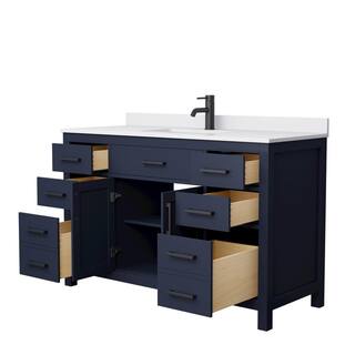 Wyndham Collection Beckett 54 in. W x 22 in. D x 35 in. H Single Sink Bathroom Vanity in Dark Blue with White Cultured Marble Top WCG242454SBBWCUNSMXX