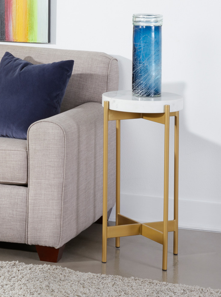 Isha Contemporary Accent Table/End Table With Marble Top and Gold Powdered Legs   Contemporary   Side Tables And End Tables   by Coast to Coast Imports  LLC  Houzz