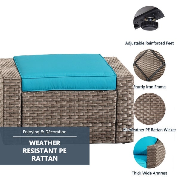 3 Piece Outdoor Ottomans with Glass Coffee Table - Overstock - 37928260