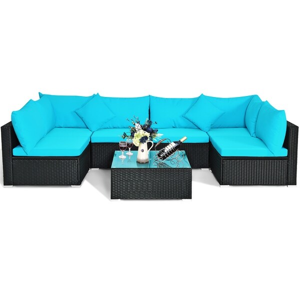 Costway 7PCS Patio Rattan Sofa Set Sectional Conversation Furniture