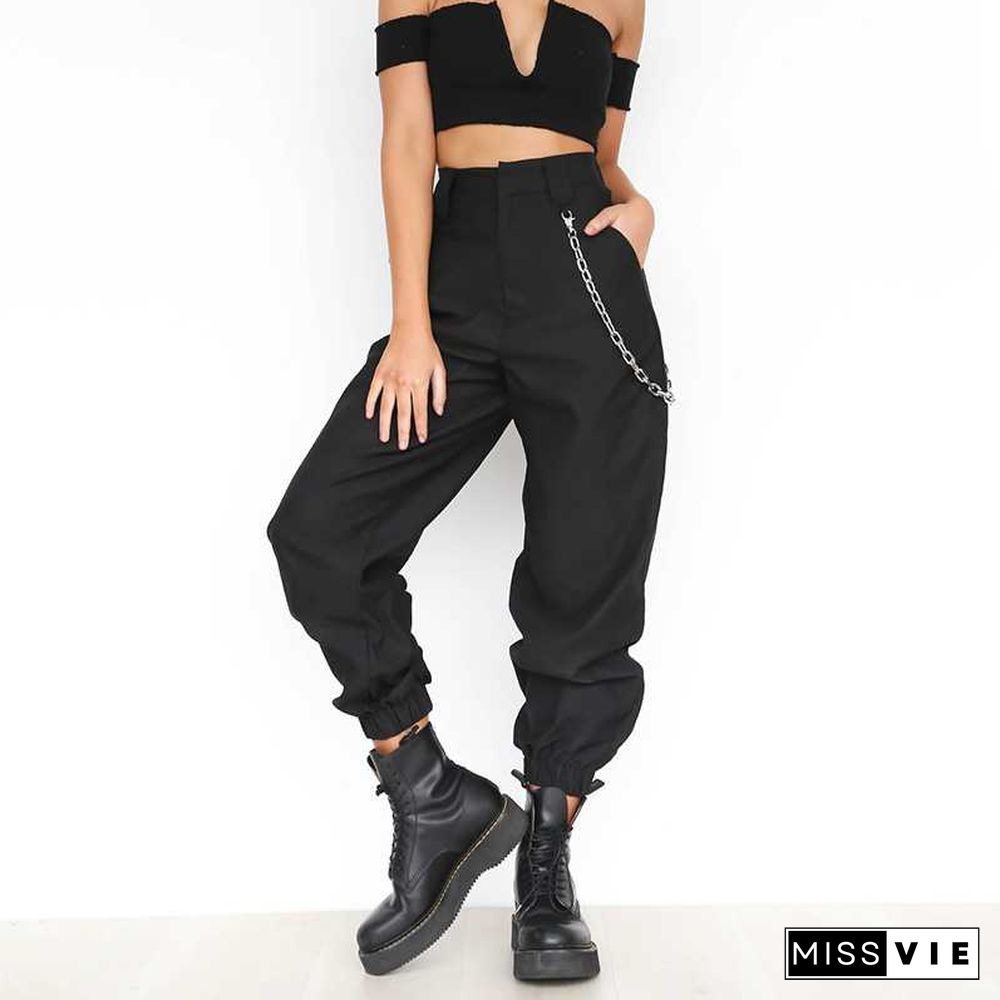 High Waisted Baggy Carrot Trousers Cargo Pants With Chains