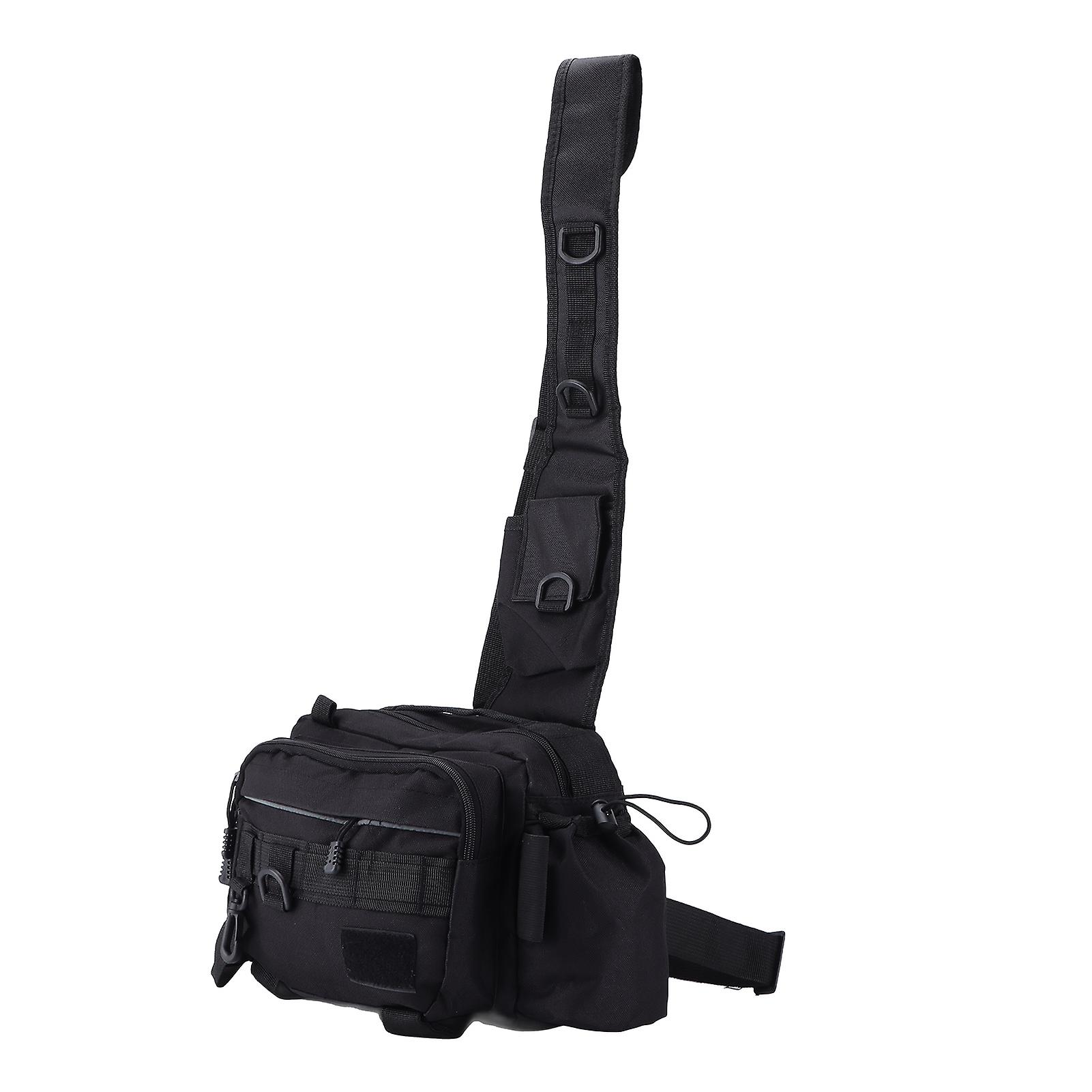 Fishing Tackle Bag Nylon 600d Fishing Gear Sling Pack With Waist Belt For Outdoor Cyclingblack