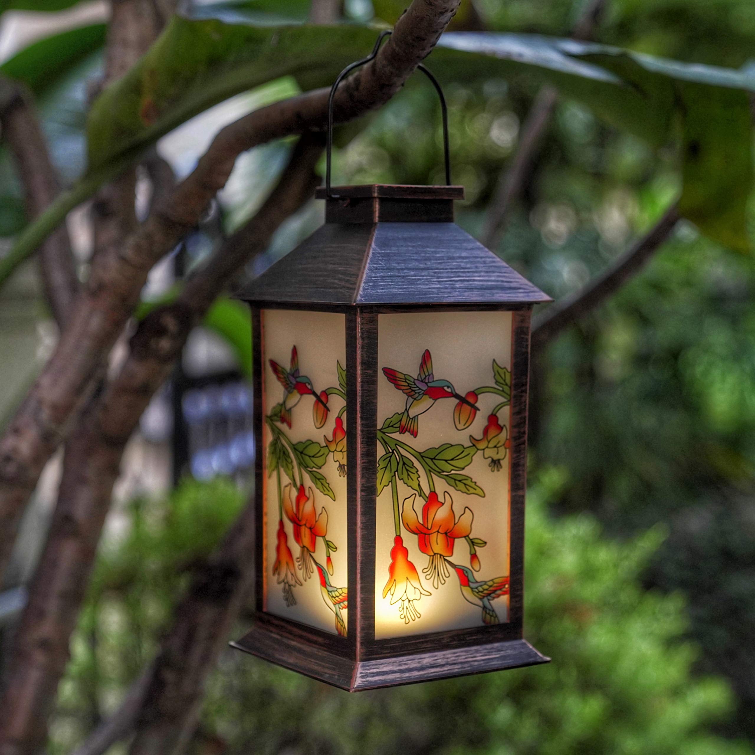 EXCMARK Solar Lanterns Outdoor Hanging Solar Lights Decorative for Garden Patio Porch and Tabletop Decorations with Hummingbird Pattern.