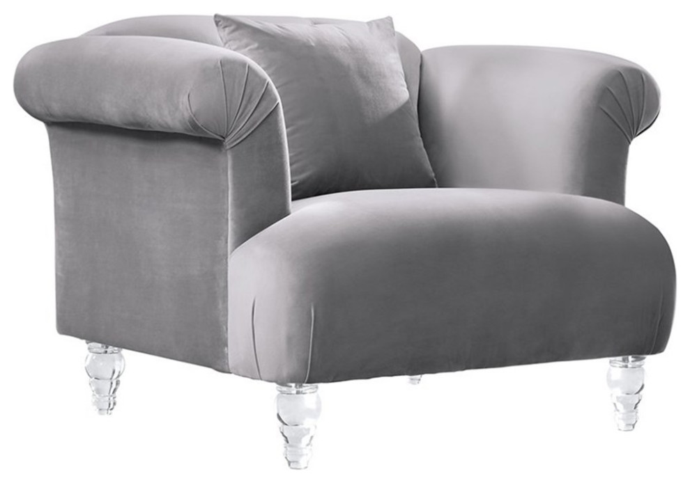 Maklaine Modern Velvet Upholstered Accent Chair with Acrylic Legs in Gray   Traditional   Armchairs And Accent Chairs   by Homesquare  Houzz