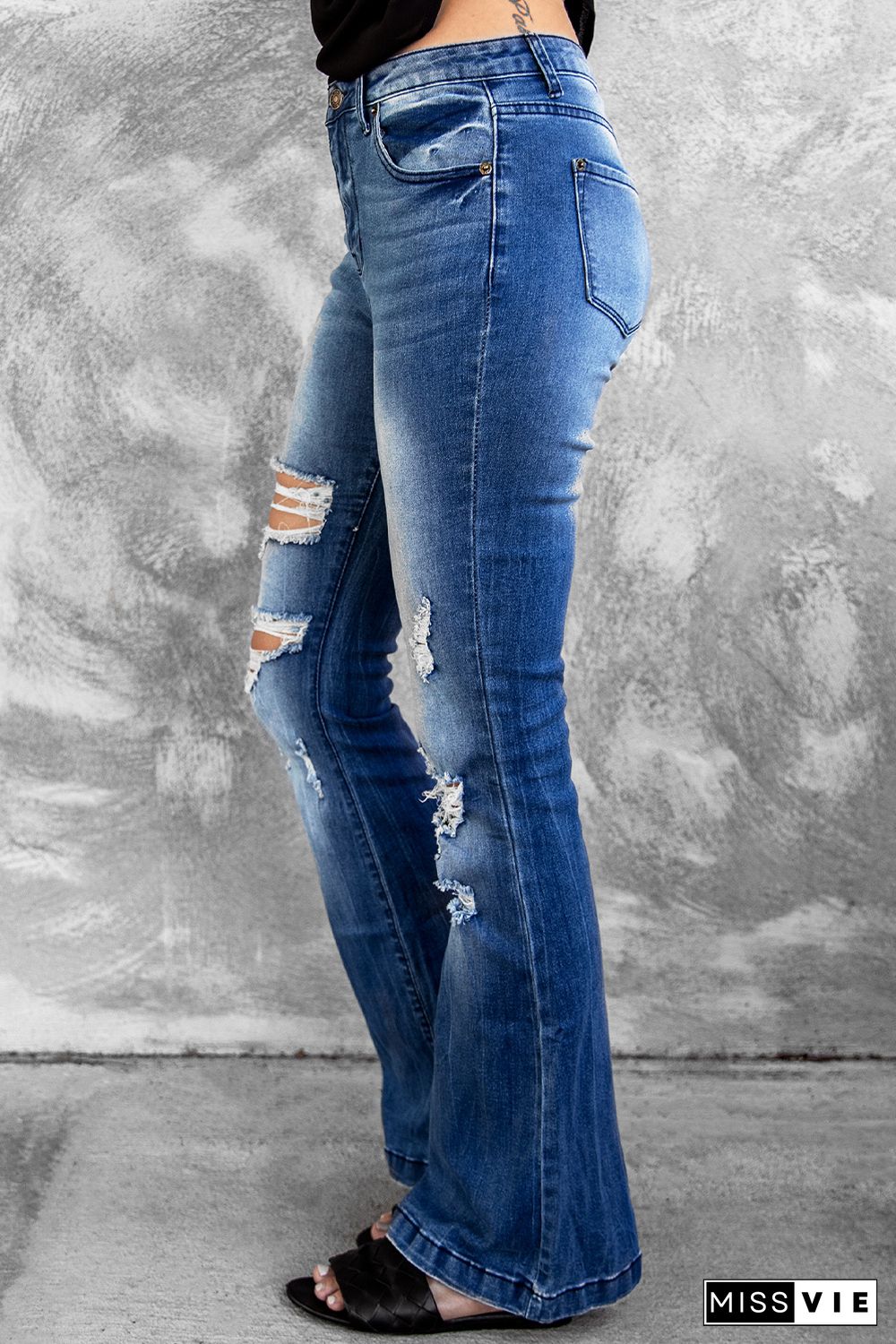 High Waist Distressed Flare Jeans