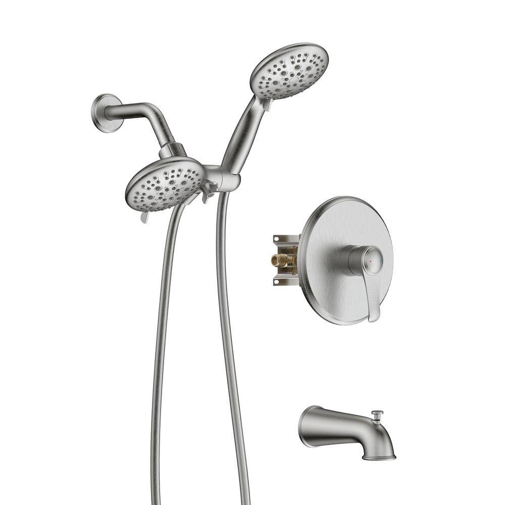 Tahanbath Single-Handle 6-Spray Tub and Shower Faucet with Shower System 4 in. Rain Showerhead (Valve Included) in Brushed Nickel W156667194-KXC