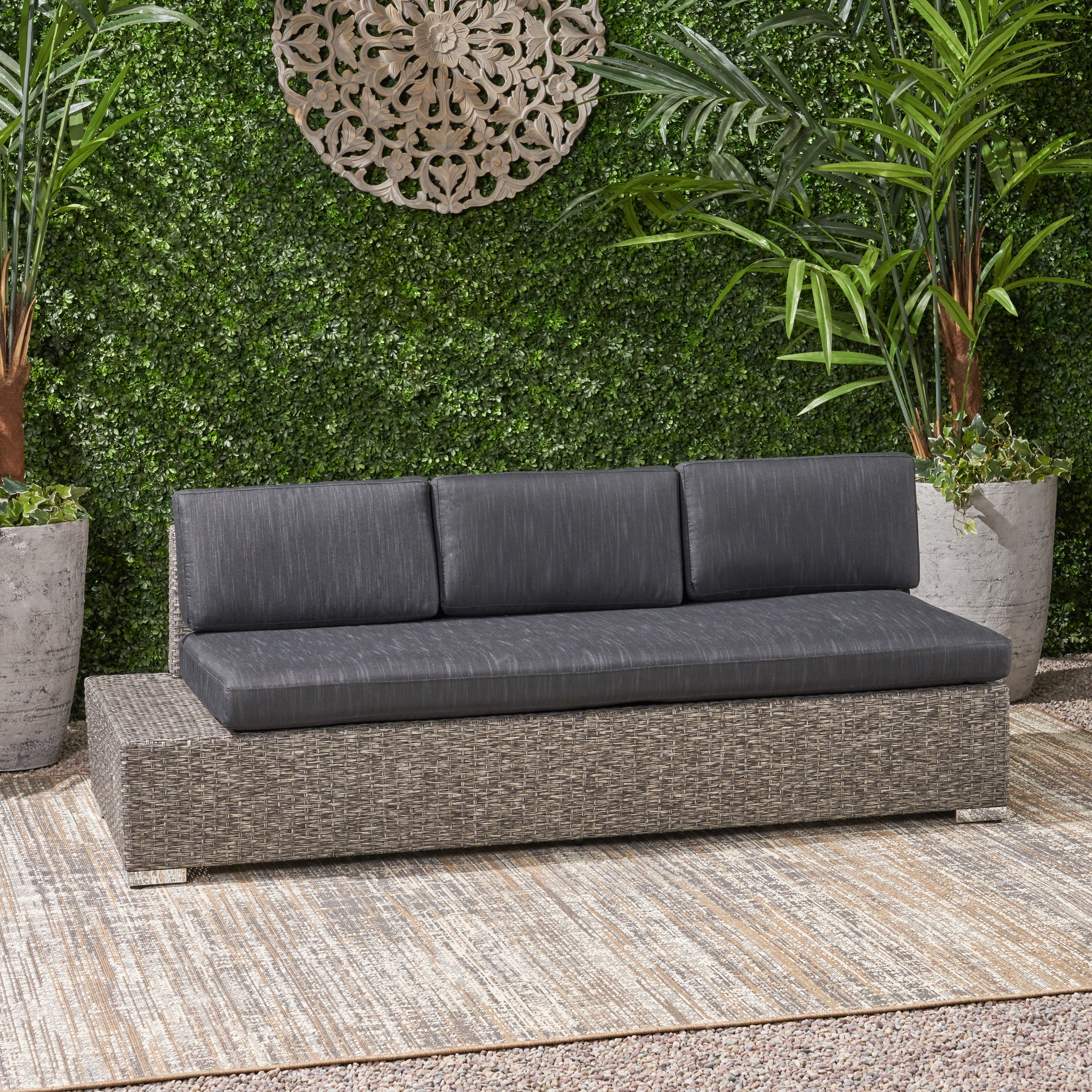 Stuart Outdoor 3 Seater Wicker Left Sofa, Mixed Black with Dark Grey Cushions