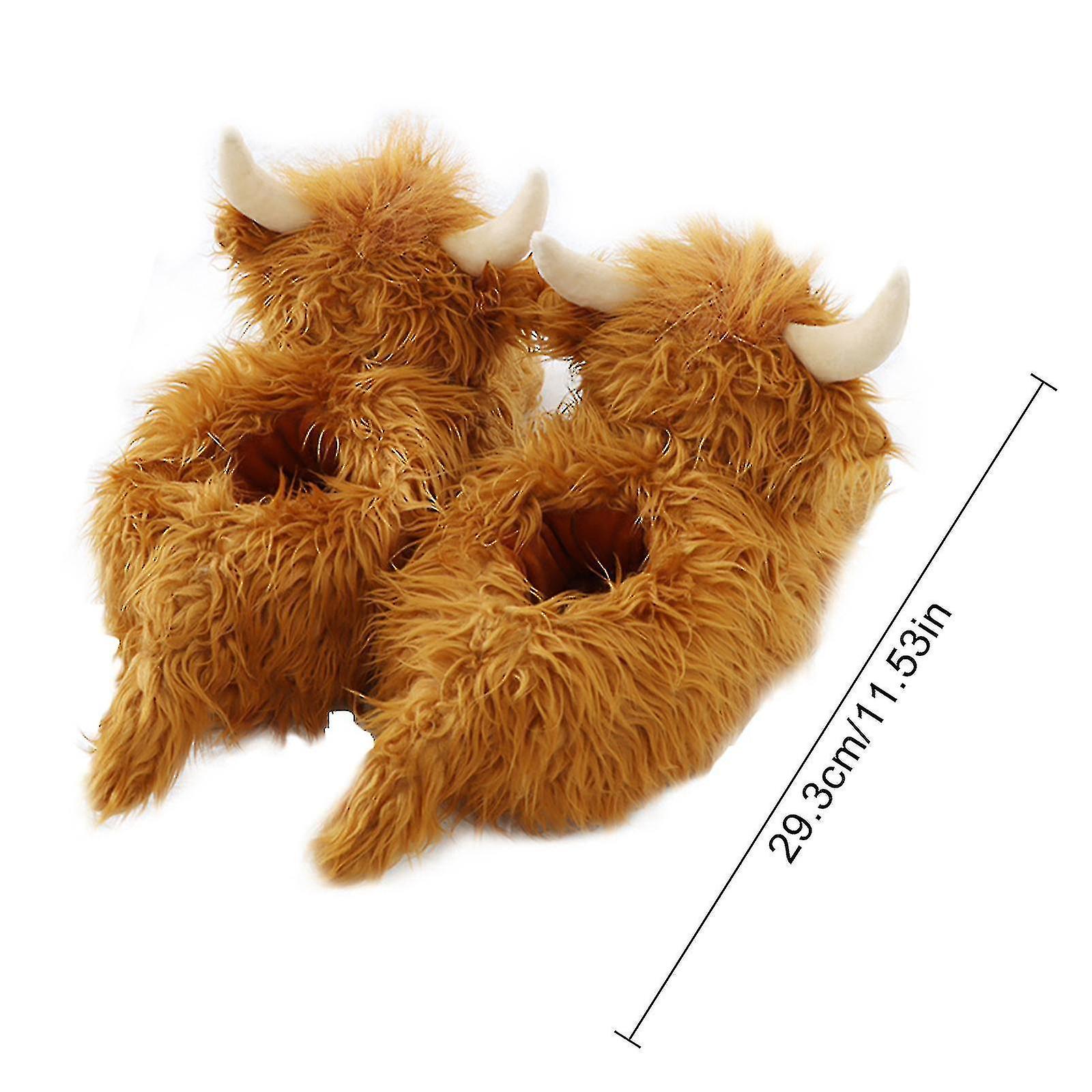 Highland Cow Ippers， Plush Scottish Cow Ippers， Soft Warm Animal Ippers Home Indoor Ippers