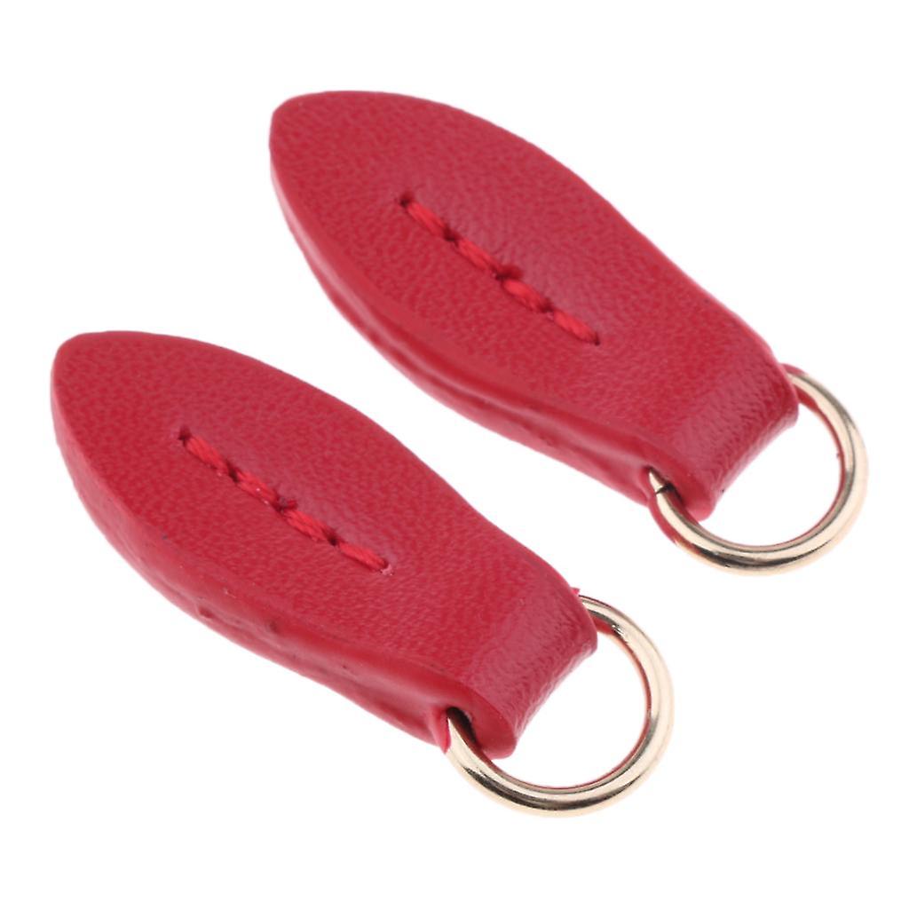 2x 2pcs Leather Zipper Puller Replacement Slider For Wallet Purse Bag Red