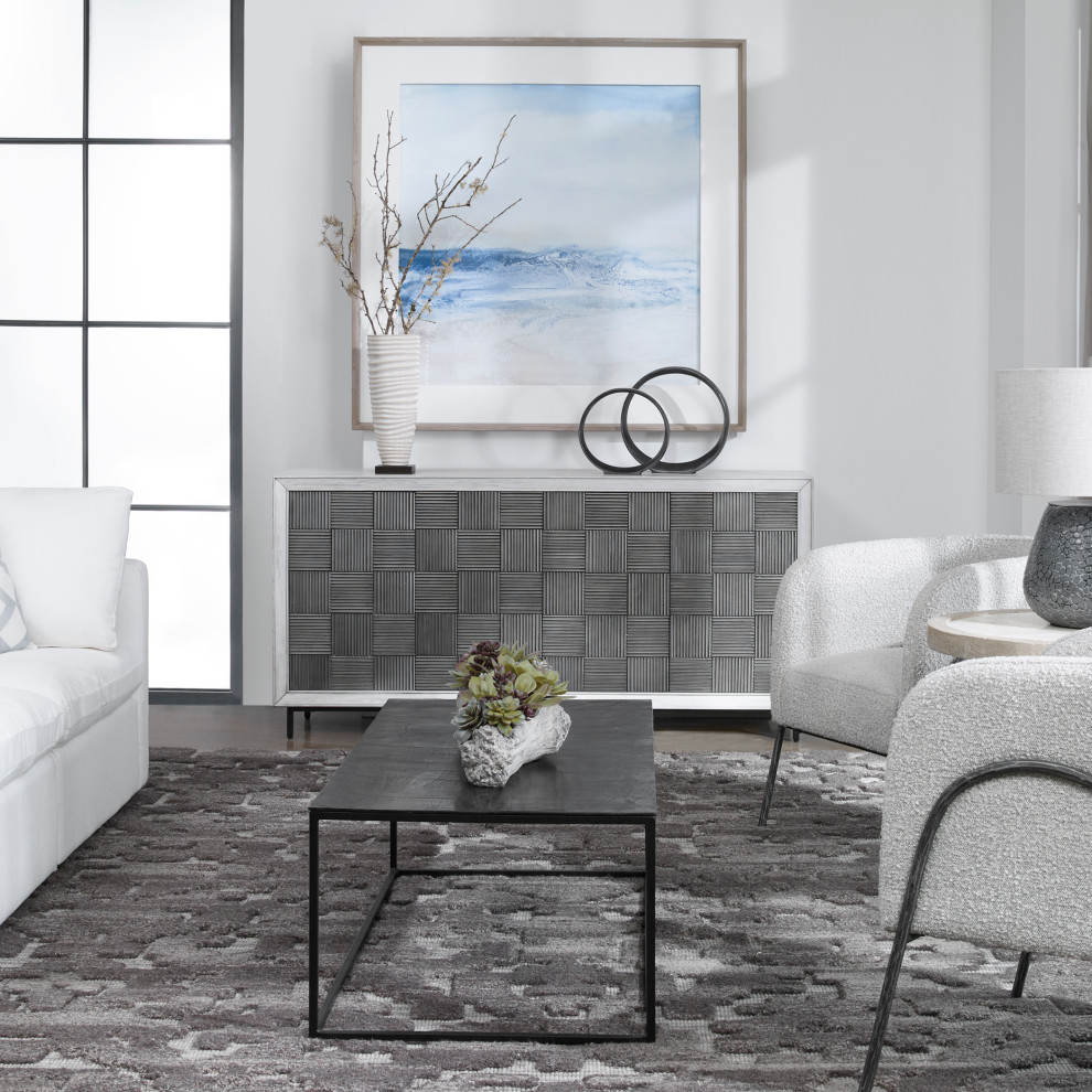 Luxe Gray Mahogany Wood Checkerboard Console Cabinet White Washed Ribbed Elegant   Transitional   Console Tables   by My Swanky Home  Houzz