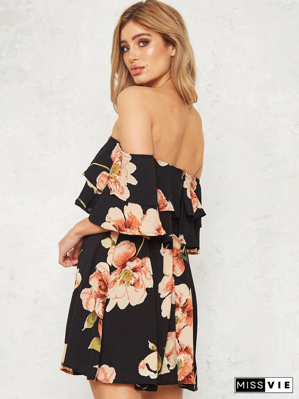 Floral Off Shoulder Backless Dress