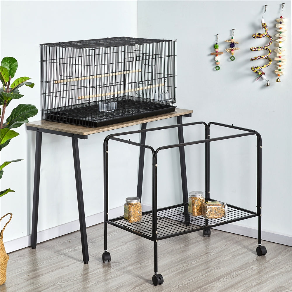 Topeakmart 47-in Flight Cage with Rolling Stand for Small Birds Parrots Parakeets Conures， Black