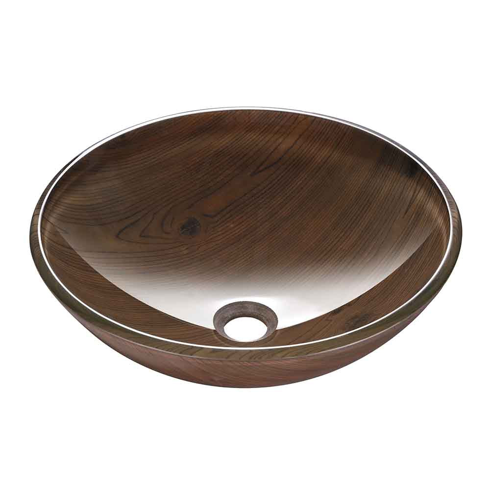 Yescom Round Glass Vessel Sink Bathroom Bowl Lavatory Basin Wood Grain