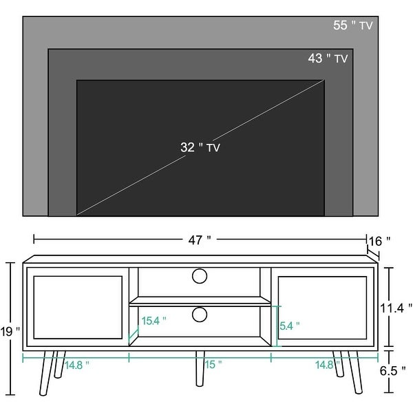 Anmytek 47 inch Natural Oak TV Stand Fits TVs Up to 55 in Entertainment Cabinet Media Console with Rattan Doors