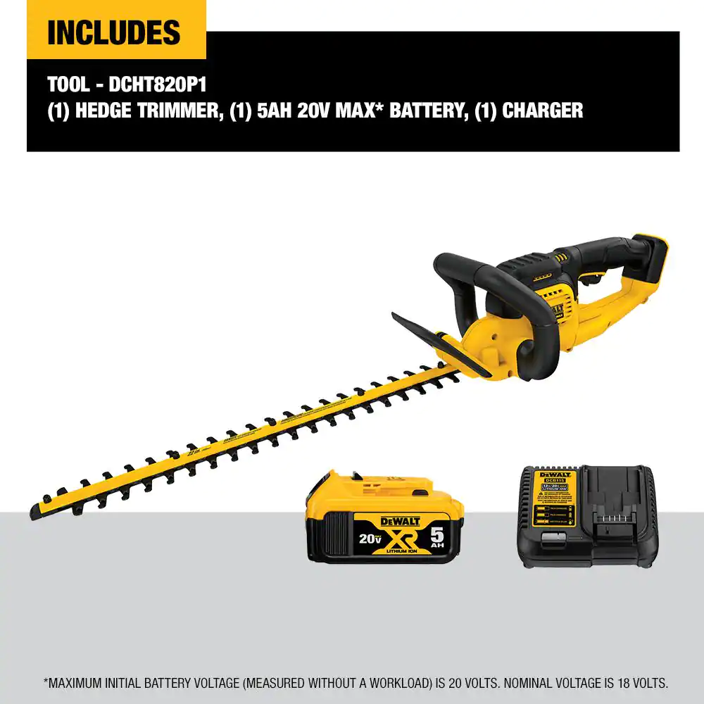 DEWALT DCHT820P1 22 in. 20V MAX Lithium-Ion Cordless Hedge Trimmer with 5.0Ah Battery and Charger Included