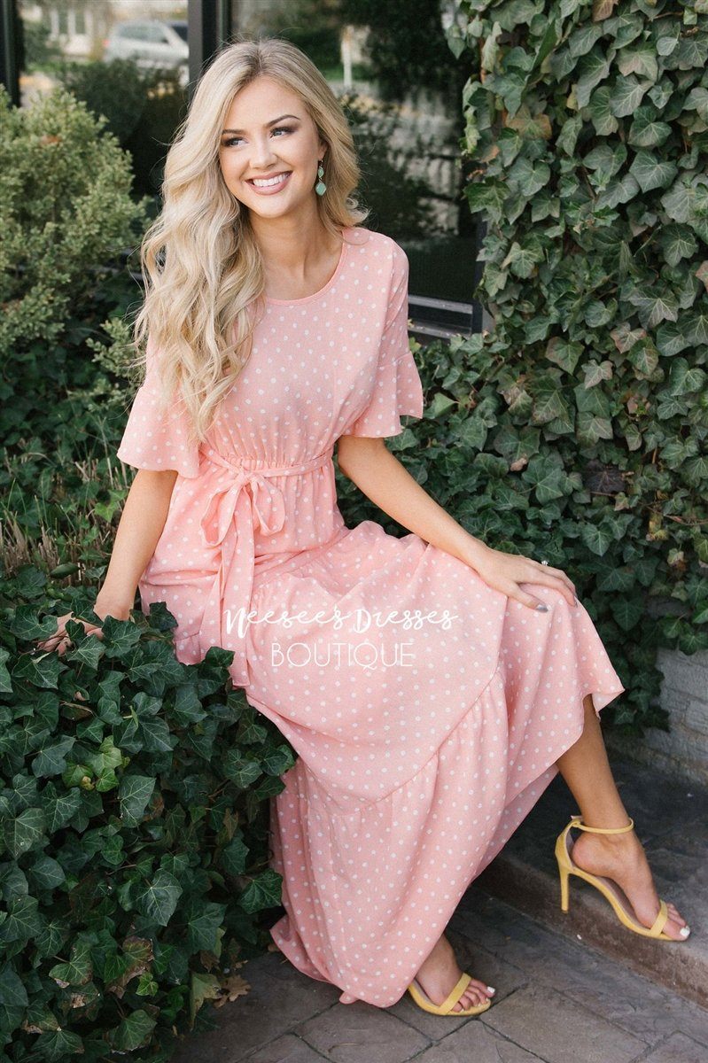 Polka Dot Flutter Sleeve Tiered Maxi Dress