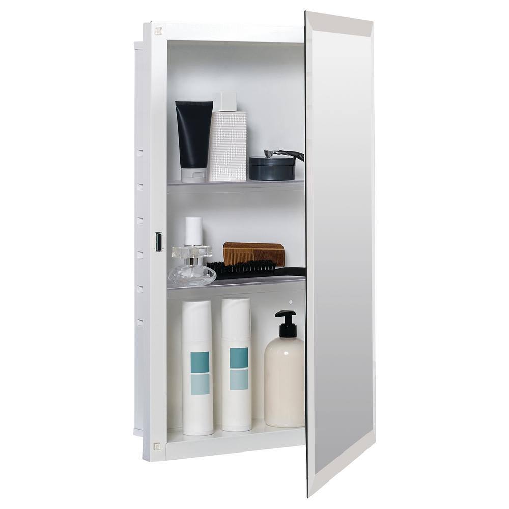 Glacier Bay 16 in. W x 25-78 in. H x 4-12 in. D Recessed or Surface Mount Frameless Beveled Bathroom Medicine Cabinet in Silver M119GB