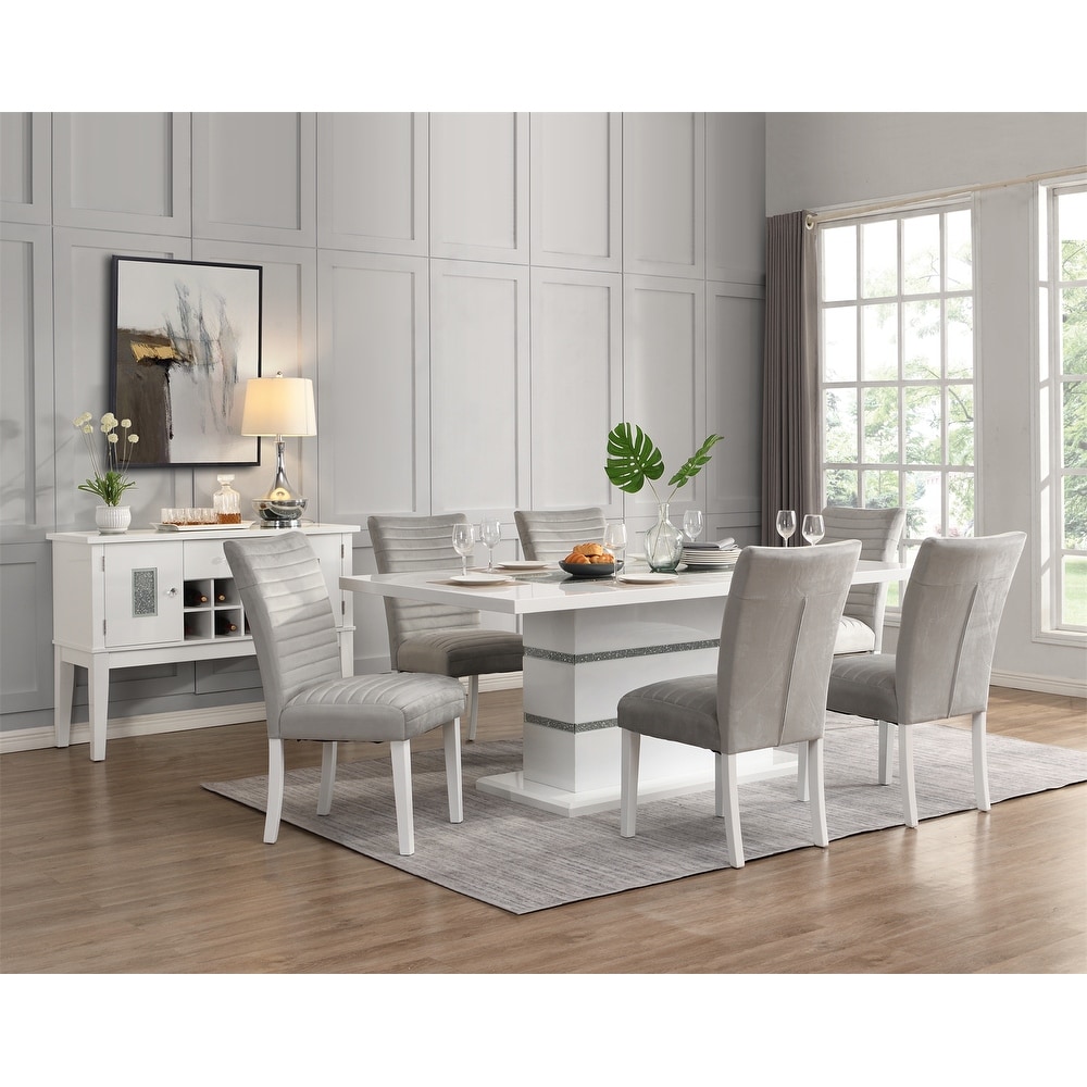 Rectangular Dining Table with Faux Crystals in White Finish