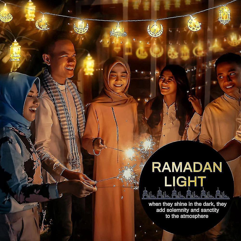 10 Led Gold Ramadan Decorations Eid Decor Star Moon Lantern Ramadan Lights Battery Operated， Ramadan