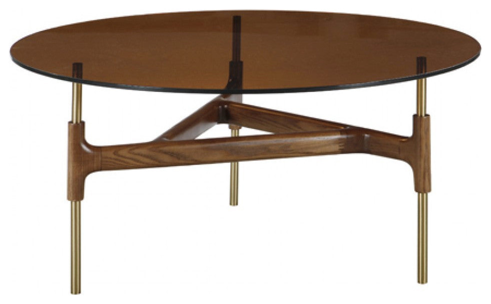 Socrates Modern Round Walnut and Glass Coffee Table   Midcentury   Coffee Tables   by V.S.D Furniture  Houzz